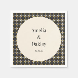 Mid Century Bold Black Gold Floral Wedding Custom Napkin