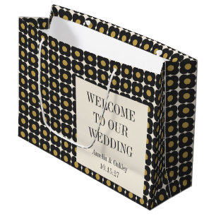 Mid Century Bold Black Gold Floral Wedding Welcome Large Gift Bag