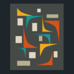 Mid Century Bold Geometric Corners Teal Red Brown Poster<br><div class="desc">This fabulously bold mid century modern styled poster features abstract corners and rectangles in the colours of teal blue, red, orange, and tan on a brown background.</div>
