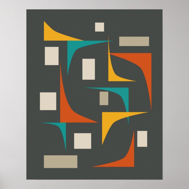 Mid Century Bold Geometric Corners Teal Red Brown Poster (Front)