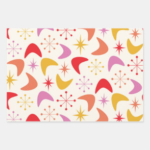 Mid Century Boomerang with Atomic Stars  Wrapping Paper Sheet