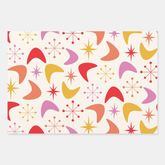 Mid Century Boomerang with Atomic Stars  Wrapping Paper Sheet (Front)