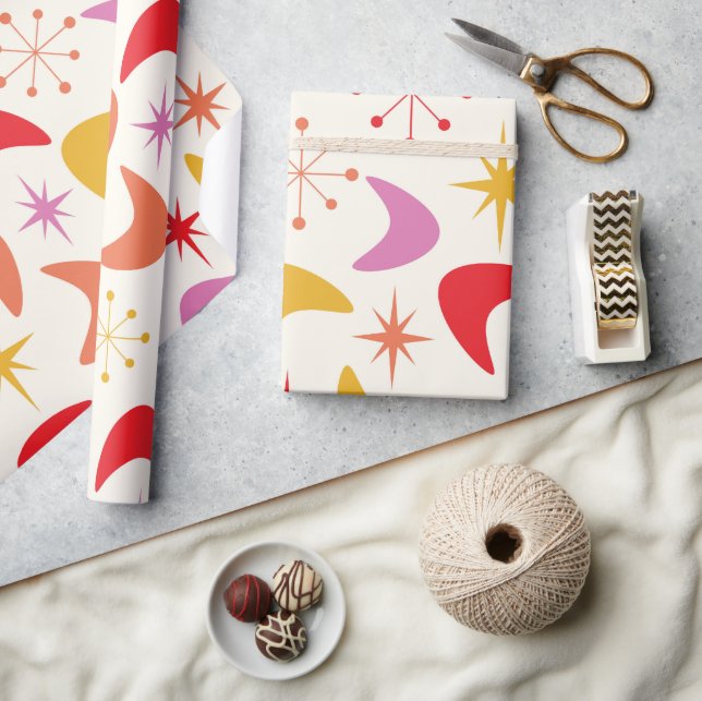 Mid Century Boomerang with Colourful  Atomic Stars Wrapping Paper (Crafts)