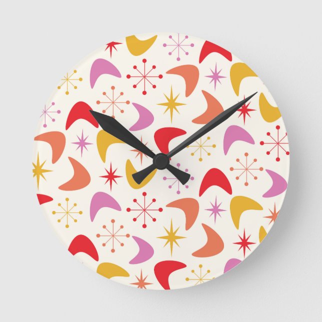 Mid Century Boomerang with Colourful  Starbursts  Round Clock (Front)