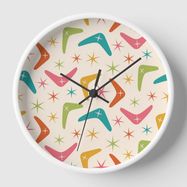 Mid Century Boomerang with Retro Starbursts  Clock (Front)