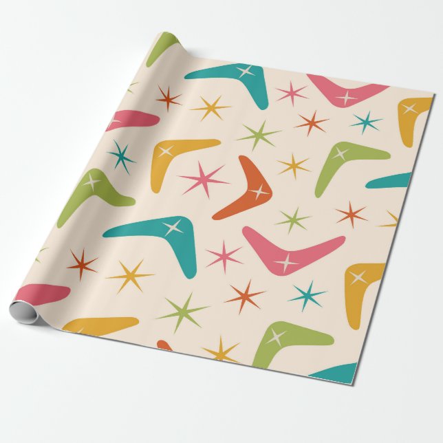 Mid Century Boomerang with Retro Starbursts  Wrapping Paper (Unrolled)