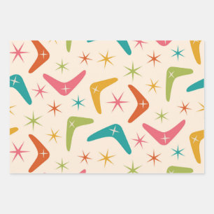 Mid Century Boomerang with Retro starbursts  Wrapping Paper Sheet