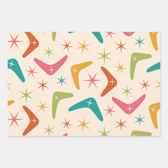 Mid Century Boomerang with Retro starbursts  Wrapping Paper Sheet (Front)