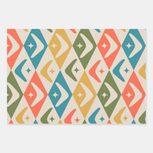 Mid Century Boomerangs on Harlequin Diamonds Wrapping Paper Sheet