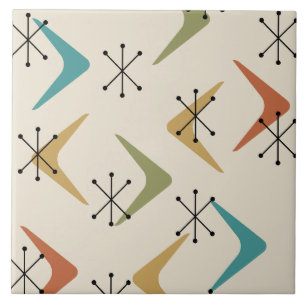 Mid Century Boomerangs Starbursts Multicolored Tile