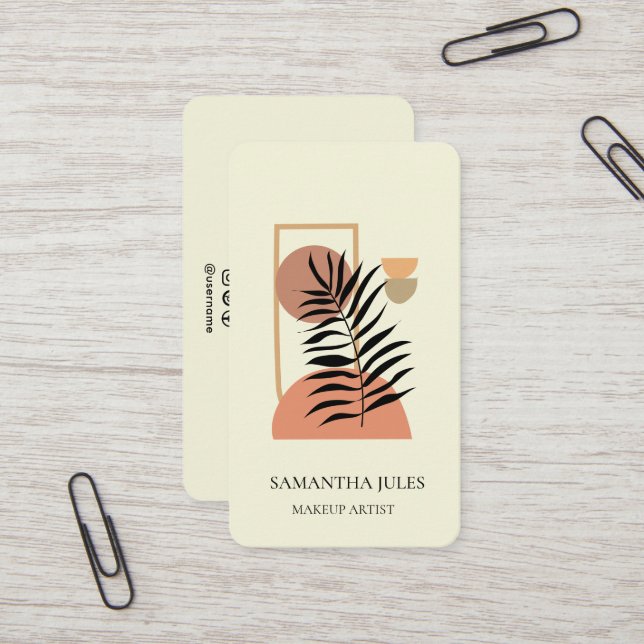 Mid Century Botanical Abstract Terracotta Boho    Business Card (Front/Back In Situ)