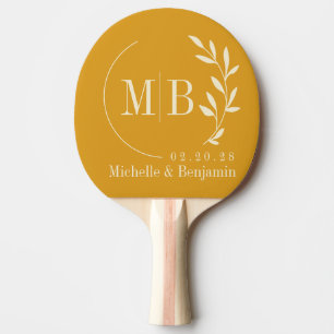 Mid-Century Burnt Buttercup Leaf Wedding Monogram Ping Pong Paddle