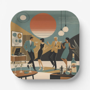 Mid Century California Vibes Martini Dance Party Paper Plate