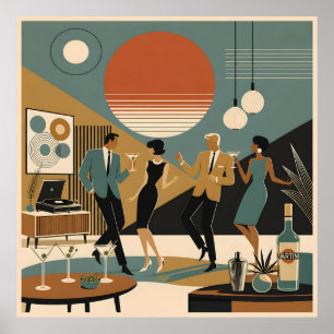 Mid Century California Vibes Martini Dance Party Poster