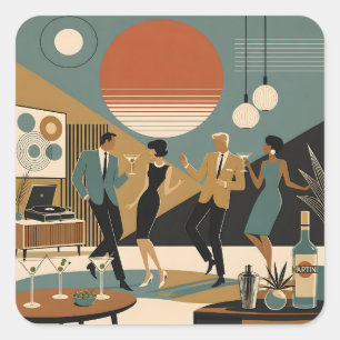Mid Century California Vibes Martini Dance Party Square Sticker