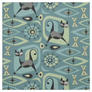 Mid Century Cat Abstract Fabric