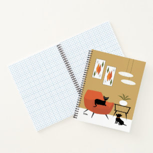 Mid Century Cat and Black Chihuahua Notebook