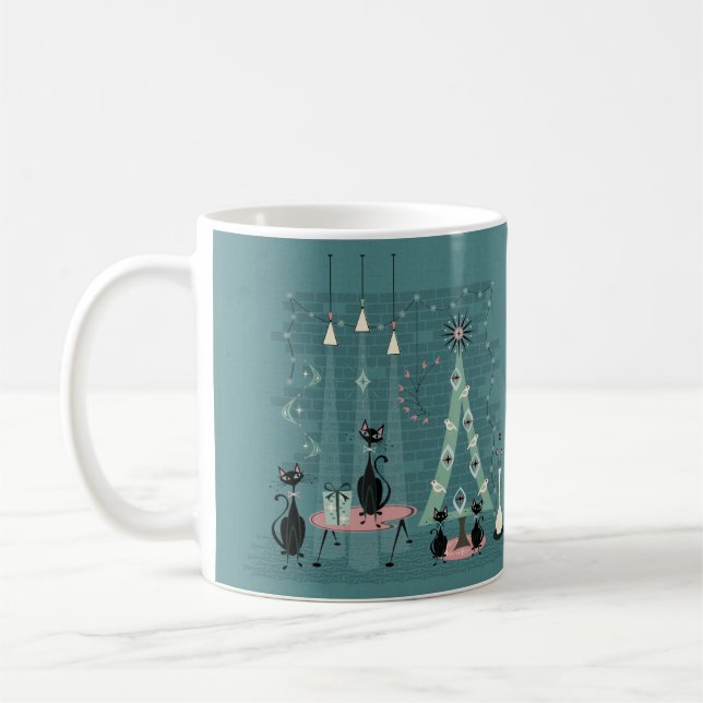 Mid Century Cat Family Holiday ©studioxtine Coffee Mug (Left)