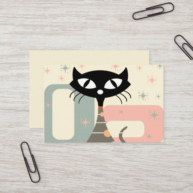 Mid Century Cat Mid-Century Modern Business Card (Front/Back In Situ)