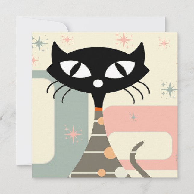 Mid Century Cat Mid-Century Modern Holiday Card (Front)