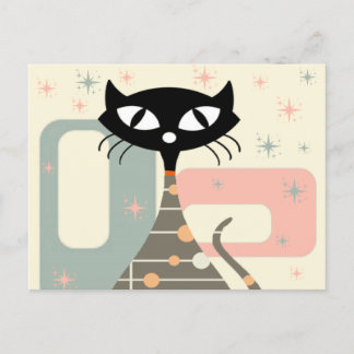 Mid Century Cat Mid-Century Modern Holiday Postcard