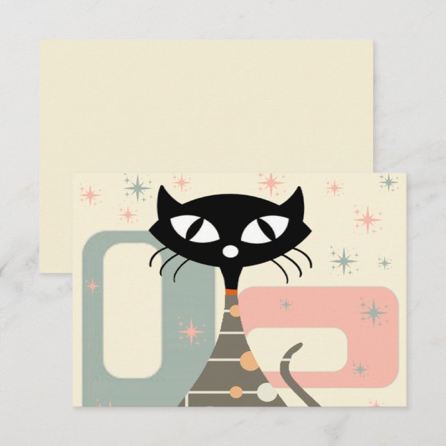 Mid Century Cat Mid-Century Modern Invitation (Front/Back)
