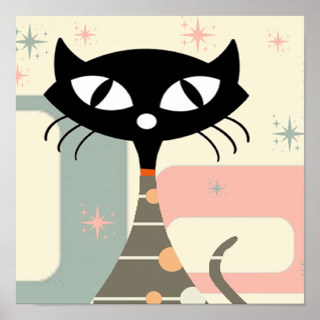 Mid Century Cat Mid-Century Modern Poster (Front)