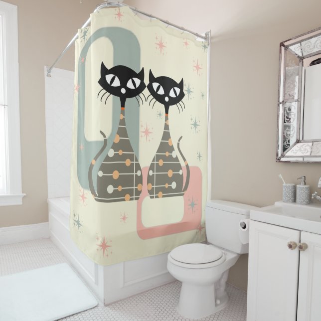 Mid Century Cat Mid-Century Modern Shower Curtain (In Situ)