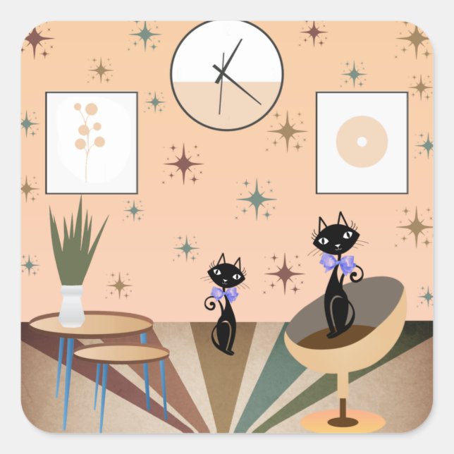 Mid Century Cat Mid-Century Modern Square Sticker (Front)