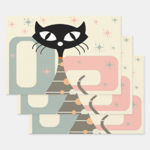 Mid Century Cat Mid-Century Modern Wrapping Paper Sheet