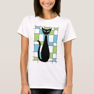 Mid Century Cat with Blue and Green Rectangles T-Shirt