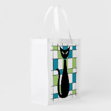 Mid Century Cat with Green and Teal Rectangles