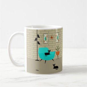 Mid Century Cat with Mini Gravel Art Coffee Mug