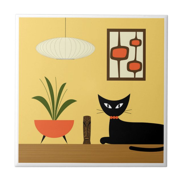 Mid Century Cat with Mod Pods on Yellow Tile (Front)