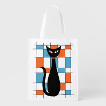 Mid Century Cat with Orange and Blue Rectangles