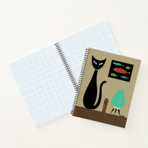 Mid Century Cat with Retro Fish Notebook