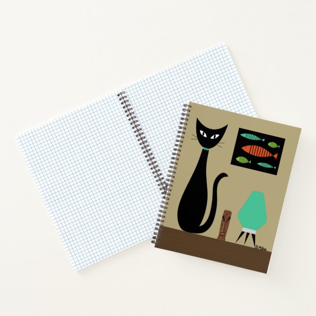 Mid Century Cat with Retro Fish  Notebook (Inside)