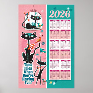 Mid-Century Cats Calendar Kitchen Poster