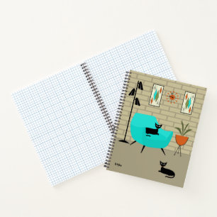 Mid Century Cats with Brick Wall Notebook