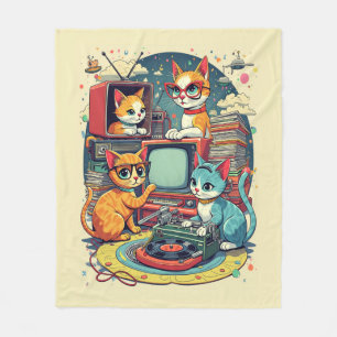 Mid Century Cats with Retro Records & TV Fleece Blanket