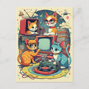 Mid Century Cats with Retro Records & TV Postcard