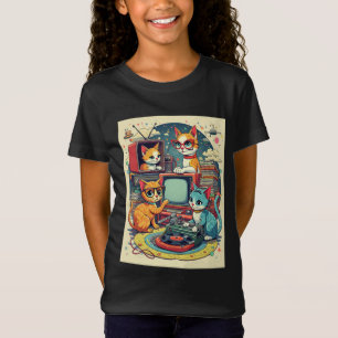 Mid Century Cats with Retro Records & TV T-Shirt