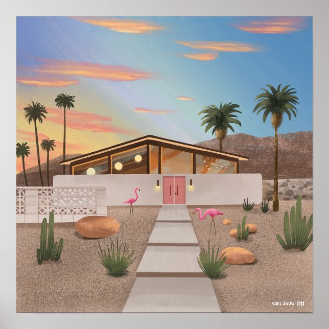 Mid-century Century Modern Flamingo House Poster (Front)