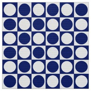 Mid-Century Chequerboard - navy and white Fabric