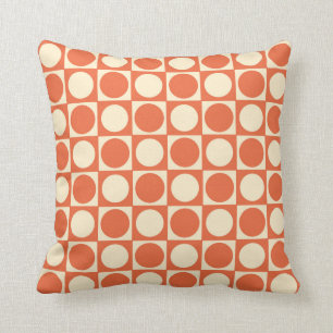 Mid-Century Chequerboard - shades of orange Cushion