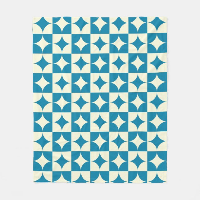 Mid Century Chequerboard, Stars Chequered Pattern Fleece Blanket (Front)