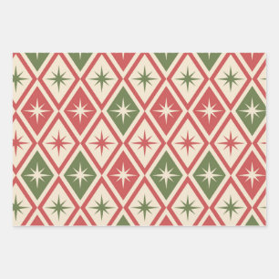 Mid Century Christmas Atomic Stars on diamonds Wrapping Paper Sheet