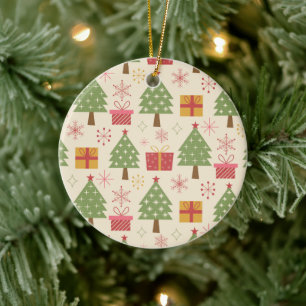 Mid Century Christmas Atomic Trees with Snowflakes Ceramic Tree Decoration