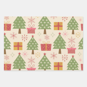 Mid Century Christmas Atomic Trees with Snowflakes Wrapping Paper Sheet