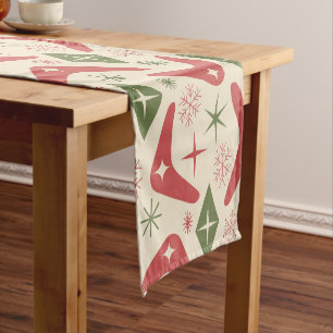 Mid Century Christmas Boomerangs with Diamonds Short Table Runner